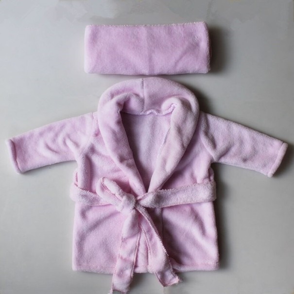 Set para sesión de fotos infantil: albornoz y turbante rosa 0-2 meses