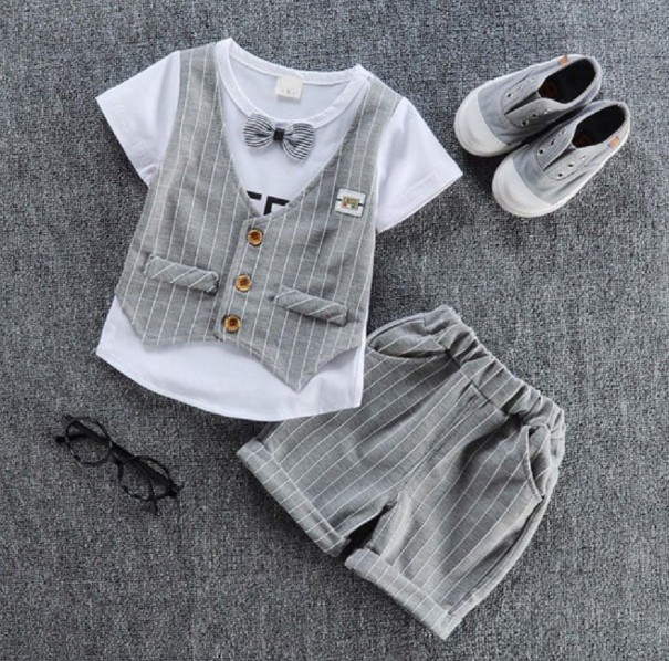 Set pentru baieti in stil costum cu papion J1336 gri 2