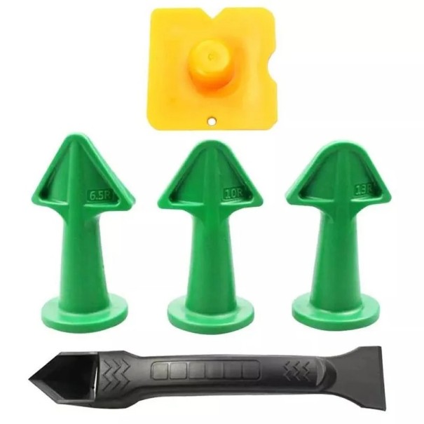 Set per l'applicazione e la lisciatura del silicone 5 pz Ugelli 6,5R 10R 13R Spatola in plastica Rimuovi sigillante Strumenti per fughe e adesivi verde