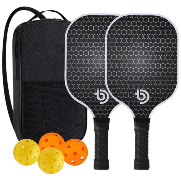 Σετ Pickleball με ρακέτες και μπάλες καθώς και τσάντα 40 x 20 x 1,4 cm Ελαφριές ρακέτες από γραφίτη και ανθρακονήματα Μαύρες με λευκό σχέδιο 1
