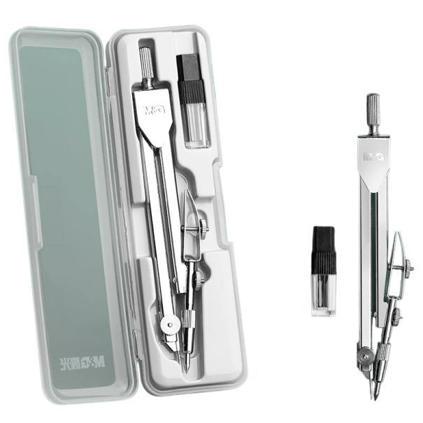 Set professionale di compasso e mine di ricambio in astuccio Compasso in metallo preciso per disegno con mine di ricambio e astuccio trasparente 1