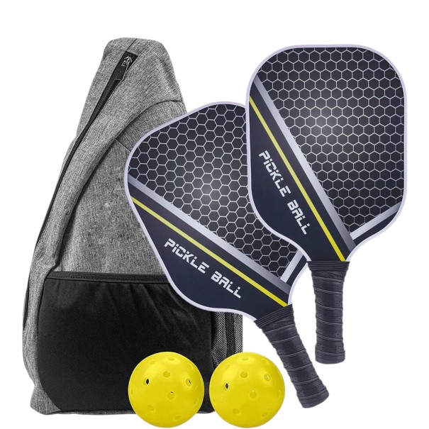 Σετ ρακέτες για pickleball με μπάλες και τσάντα ώμου 40 x 20 x 1,4 εκ. Γραφίτης από ανθρακονήματα Σκούρο με κίτρινη ρίγα Ελαφριές ρακέτες 1