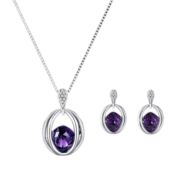 Set regalo per donne collana d'argento e orecchini con pietra decorativa viola