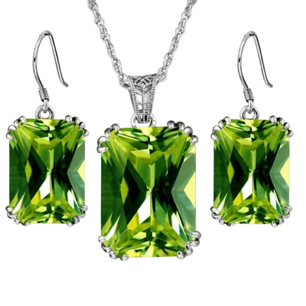 Set regalo per donne collana e orecchini con pietra decorativa V185 verde