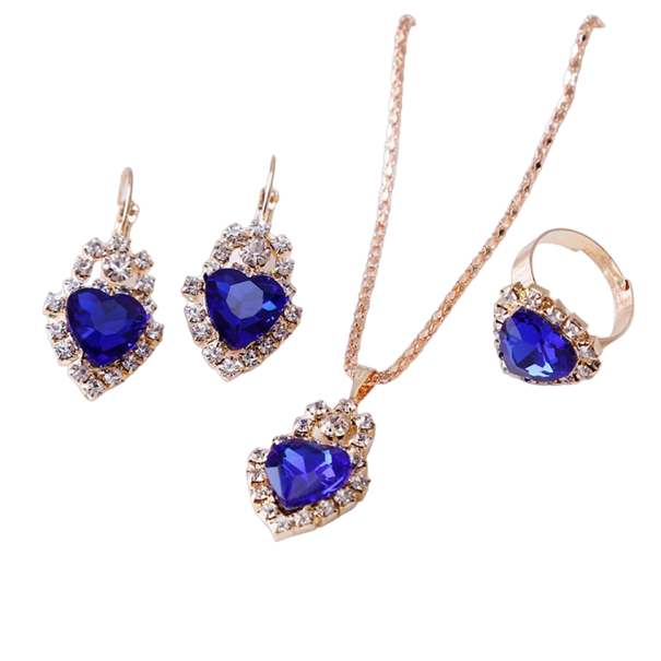 Set regalo per donne collana, orecchini e anello a forma di cuore blu