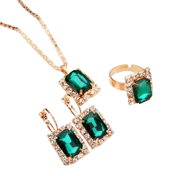 Set regalo per donne collana, orecchini e anello verde