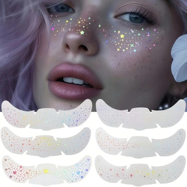 Set selbstklebender glitzernder Sommersprossen für das Gesicht Farbige dekorative Aufkleber für Make-up für Fotografie, Festivals und besondere 1
