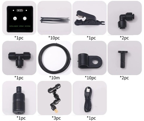 Set sistem de irigații WiFi cu duze de pulverizare 10 m 3 duze Control inteligent prin aplicație Alimentare USB 1