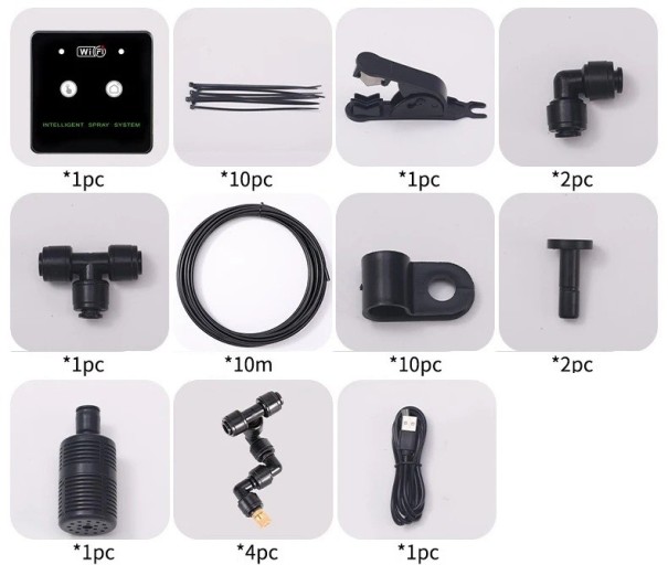 Set sistem de irigații WiFi cu duze de pulverizare 10 m 4 duze Control inteligent prin aplicație Alimentare USB 1