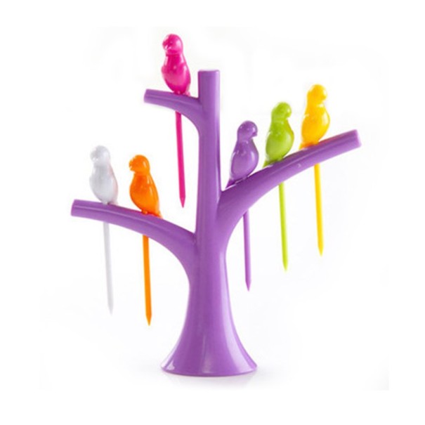 Set spiesjes met standaard, vogels, 7 stuks paars