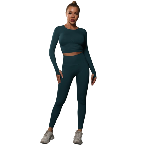 Set sportiv pentru femei format din colanți și tricou cu mânecă lungă, talie înaltă, material elastic fără cusături, elastan și nailon, pentru fitness, yoga și alergare vopsea cu kerosen L