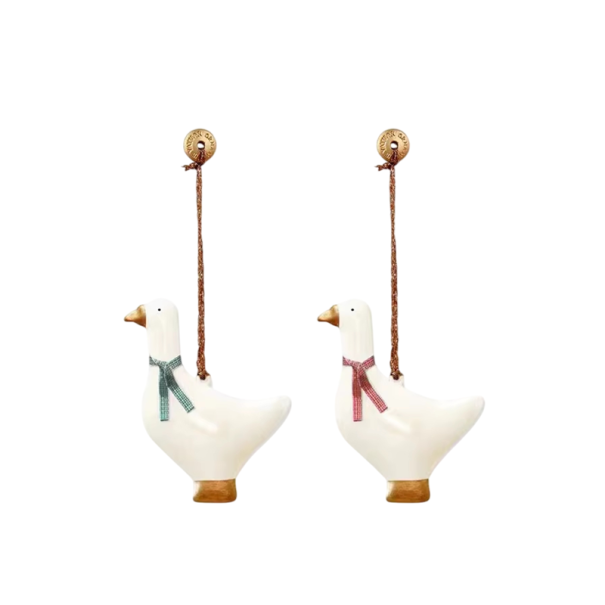 Set tradizionale di 2 pezzi di ornamenti natalizi in metallo a forma di oca Decorazioni appese dipinte a mano per l'albero Regalo festivo elegante 1