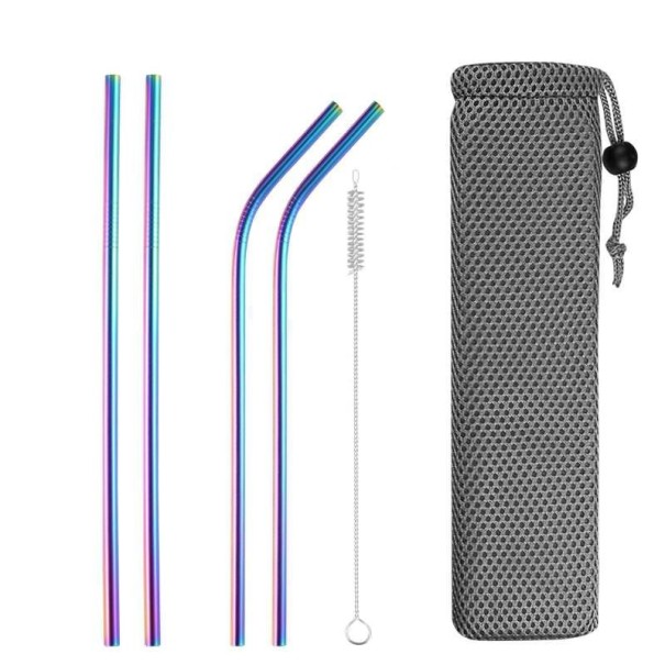 Set Trinkhalme aus Edelstahl mit Etui 4-tlg regenbogen