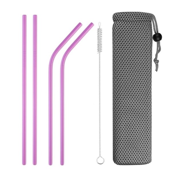 Set Trinkhalme aus Edelstahl mit Etui 4-tlg rosa