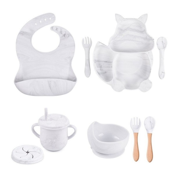 Set ustensile pentru bebelusi 8 buc alb
