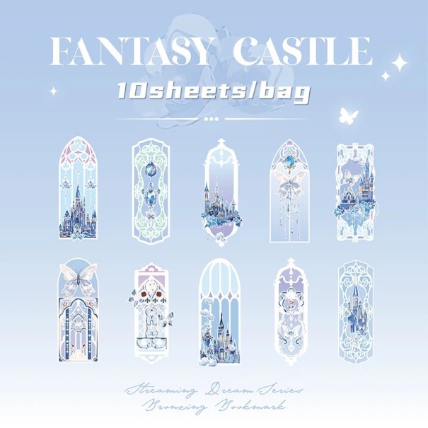 Set van 10 boekenleggers 12 x 5 x 0,1 cm Transparante PVC boekenleggers met subtiele decoratie Elegante leesaccessoire blauw