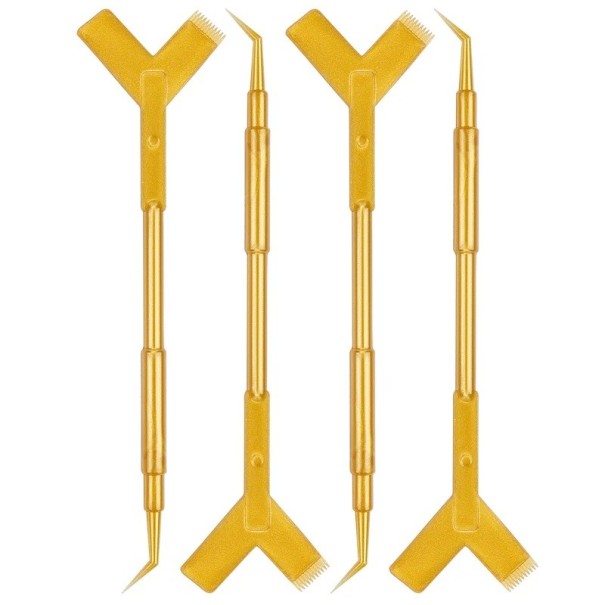 Set van 10 stuks plastic applicators voor wimpers 11,5 x 3 cm Y-vorm Herbruikbare stokjes Kam voor het liften van wimpers Make-up tool goud
