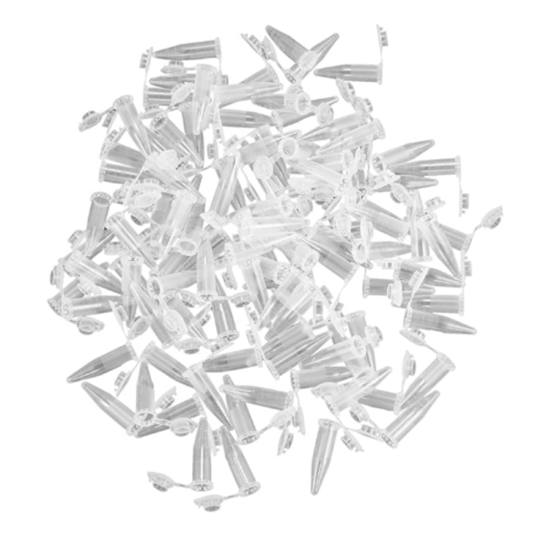 Set van 100 1,5 ml plastic centrifugebuizen met doppen en puntige bodem voor laboratoria en monsters 1