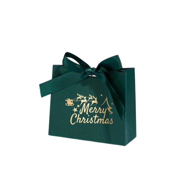 Set van 12 kerstcadeautassen met de opdruk Merry Christmas papieren tassen met strik voor het inpakken van cadeaus en kerstverrassingen groen