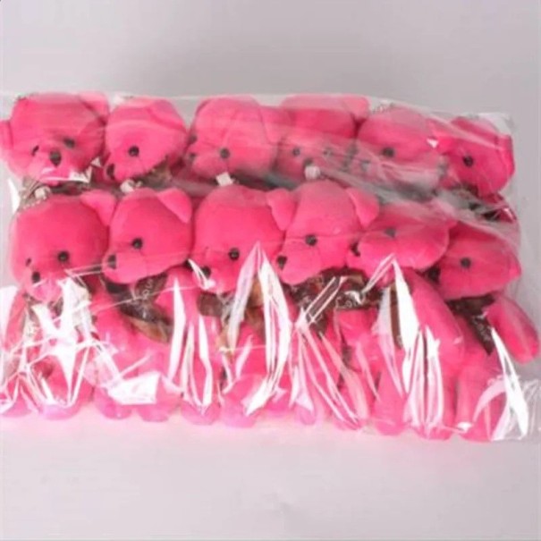 Set van 12 pluche teddyberen met strik Sleutelhanger of tas Mini pluche knuffel Decoratief cadeau Schattige accessoire voor kinderen en volwassenen roze-rood