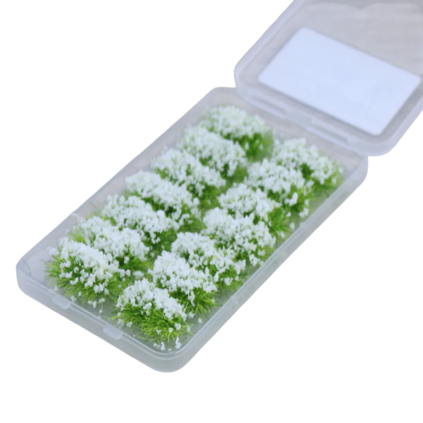 Set van 14 stuks bloemenbossen gras Miniatuur kleurrijke struiken Decoratie voor diorama en model landschap wit