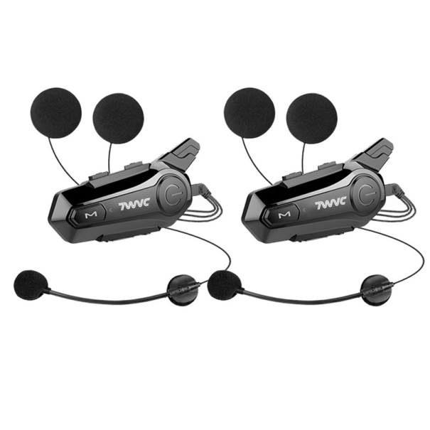 Set van 2 E1-intercoms voor open helmen Bluetooth 5.0 vaste microfoon IPX6 12 uur batterijduur 1000 m bereik eenvoudige montage 1