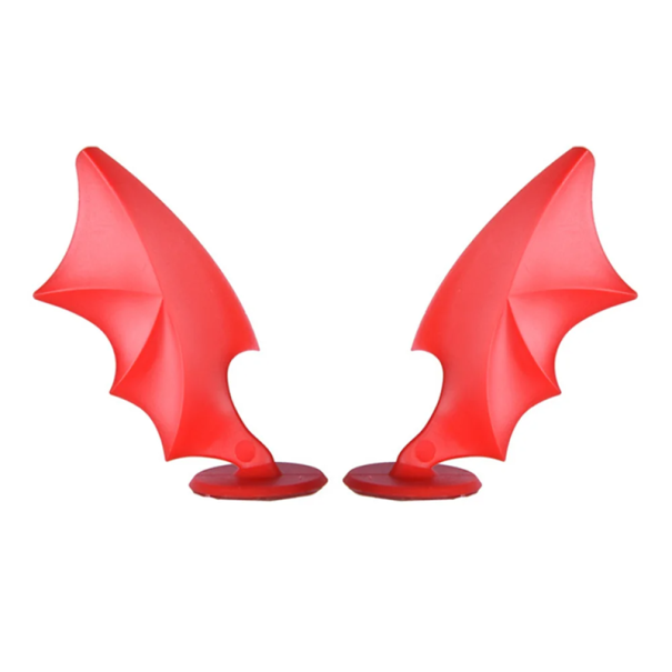 Set van 2 siliconen helmvleugels, schattige rubberen decoraties met zuignap, unisex helmaccessoires, verwijderbare decoraties voor een glad oppervlak. rood