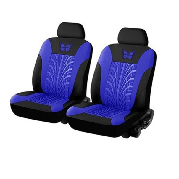 Set van 2 voorstoelhoezen met bandenontwerp en strikje, beschermende autostoelhoezen, stijlvol polyesterpatroon, gemakkelijk te onderhouden blauw