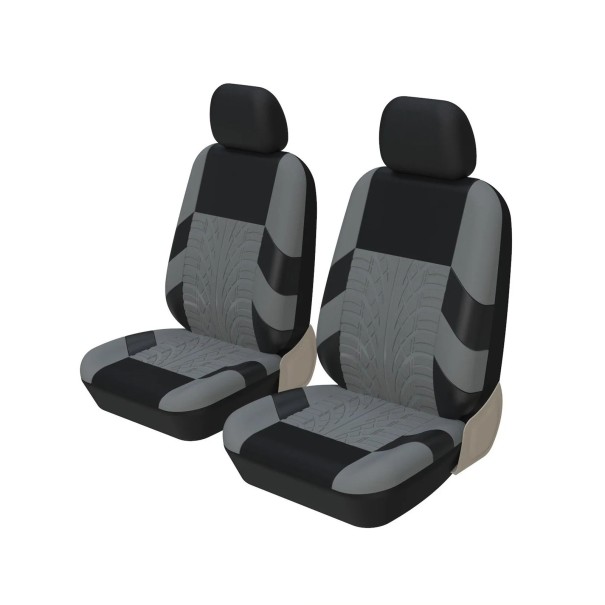 Set van 2 voorstoelhoezen met bandenprint, beschermende autostoelhoezen, stijlvol polyesterpatroon, eenvoudig onderhoud, compatibel met airbags grijs