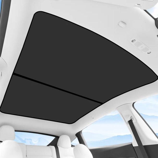 Set van 2 zonneschermen voor het dakraam van de Tesla Model 3 Highland 2024 Voor- en achterste scherm met 12 clips en opbergcase zwart