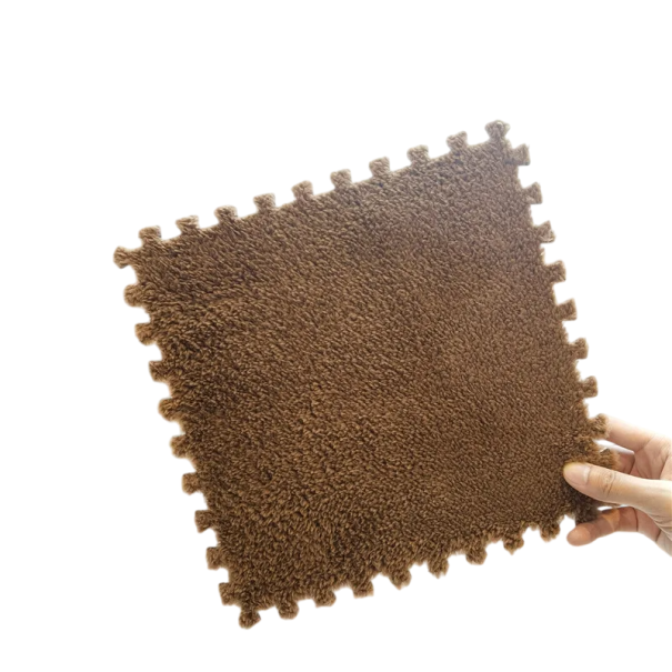 Set van 20 stuks zacht pluche kindertapijt 30x30 cm Opvouwbaar schuim speelkleed Puzzeltapijt voor kinderen Schuimdikte 1 cm bruin