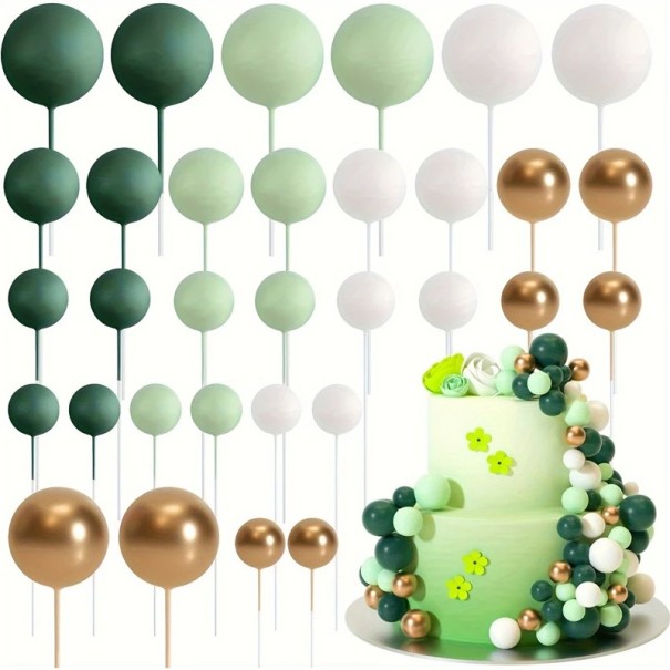 Set van 20 taartdecoraties, gekleurde ronde ballen, verjaardagstaartdecoratie, schuimornamenten, feestdecoratie groen