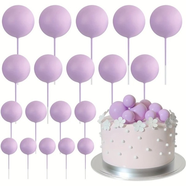 Set van 20 taartdecoraties Kleurrijke ballen Schuimdecoraties voor verjaardagen en feesten Vrolijke decoratie voor snoep paars
