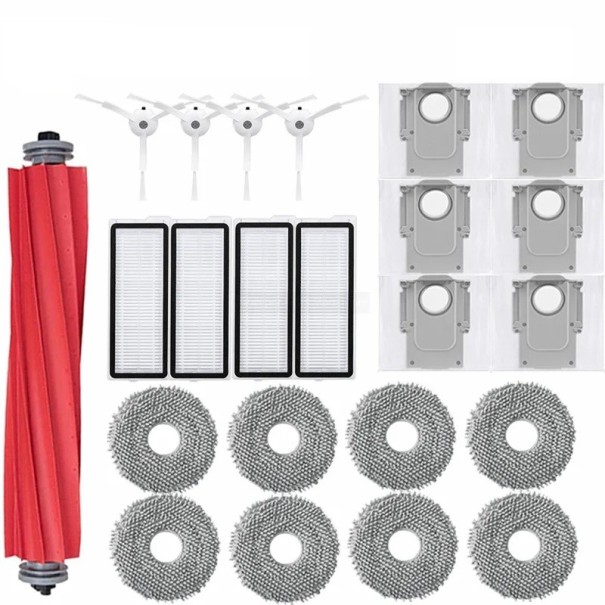 Set van 23 stuks accessoires voor robotstofzuiger HEPA-filter, mopdoeken, zijborstels, stofzakken, siliconen en rubberen onderdelen wit