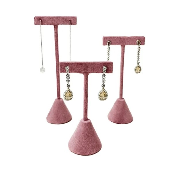 Set van 3 fluwelen oorbelstandaards roze fluwelen sieradenstandaard T-vorm houder voor het tentoonstellen van sieraden 1