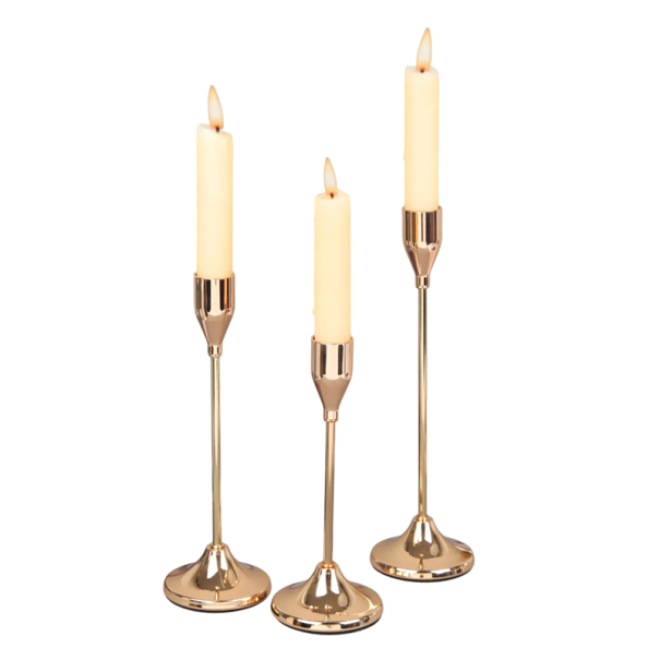Set van 3 metalen kaarsenhouders 23,7 / 20,6 / 18 cm Europese stijl Elegante bruiloftsdecoratie Kaarsenstandaard Kersttafel Moderne metalen kandelaar roze-goud