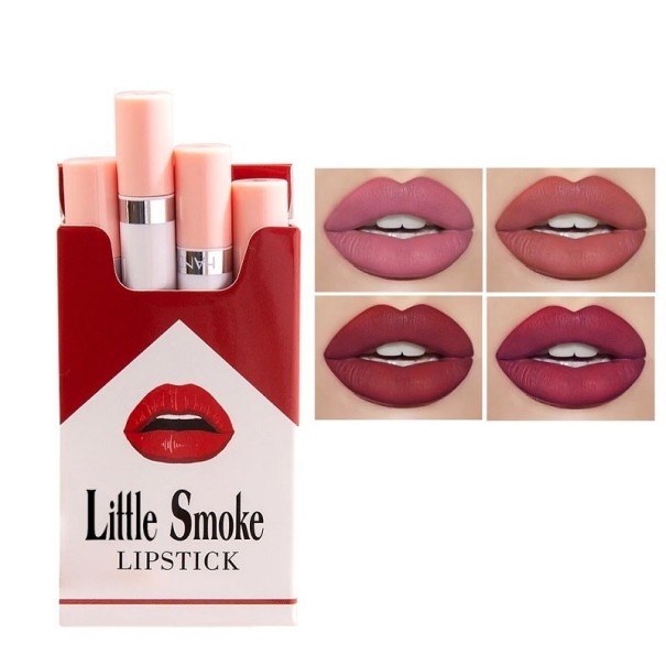 Set van 4 matte, waterdichte lipsticks Intense pigmentatie Romige textuur Fluweelzacht effect Vlekbestendig Sigarettendoosje 3