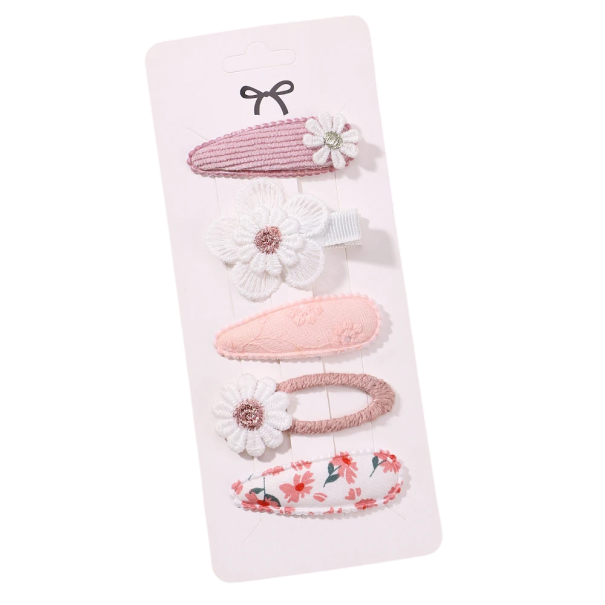Set van 5 bloemige haarspelden Stoffen mini speldjes Fijne clips voor een pony en zijkanten Elegante haaraccessoires 1