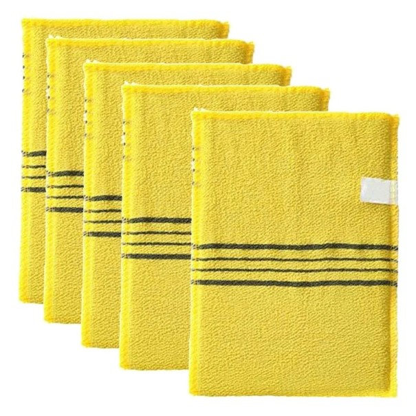 Set van 5 exfoliërende washandjes 14 x 18,5 cm Koreaanse en Italiaanse douchehandschoenen Zachte bodyscrub Polyesterkatoen Diepe huidreiniging geel