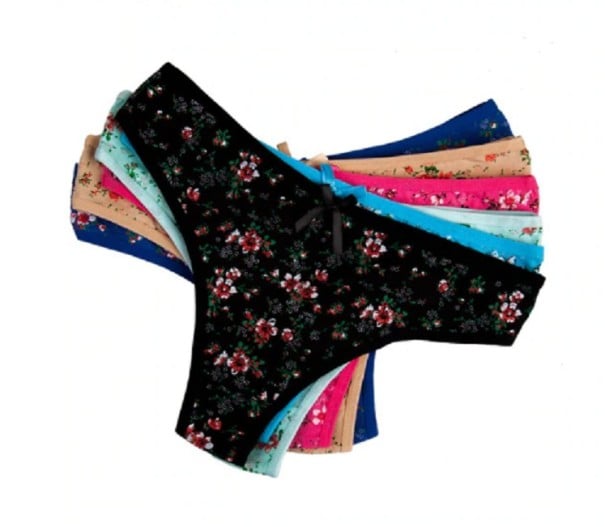 Set van 6 dames stringtangas met bloemenprint Katoen met een mix van spandex Decoratieve strik aan de voorkant Willekeurige kleurkeuze XS 1