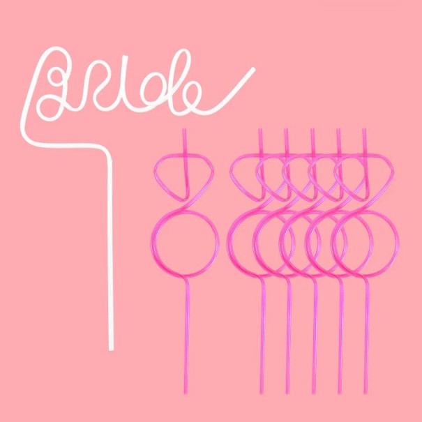 Set van 7 plastic rietjes Bride 30 x 25 cm Rietje Bruid + roze rietjes met hart Vrijgezellenfeest wit
