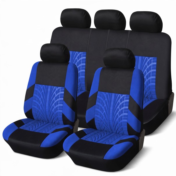 Set van autostoelhoezen voor 5 zitplaatsen 9 stuks Universele hoezen met bandafdruk Polyester Compatibel met airbags in de auto blauw