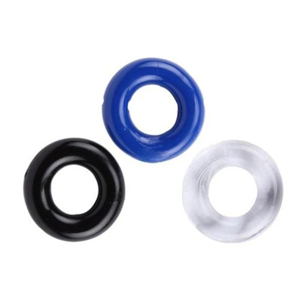 Set van drie siliconen choke ringen van één maat met een glad oppervlak in drie kleuren Discrete verpakking 1