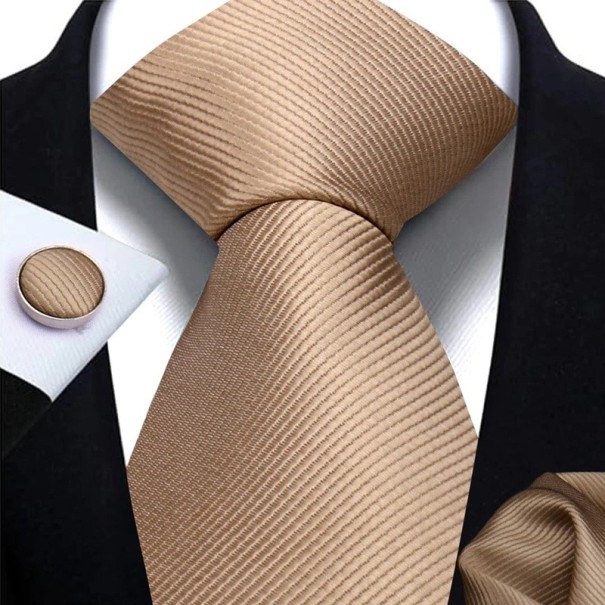 Set van effen stropdas, zakdoek en manchetknopen 148 x 7,5 cm Elegante herenset voor bruiloften, formele evenementen en zakelijke bijeenkomsten beige