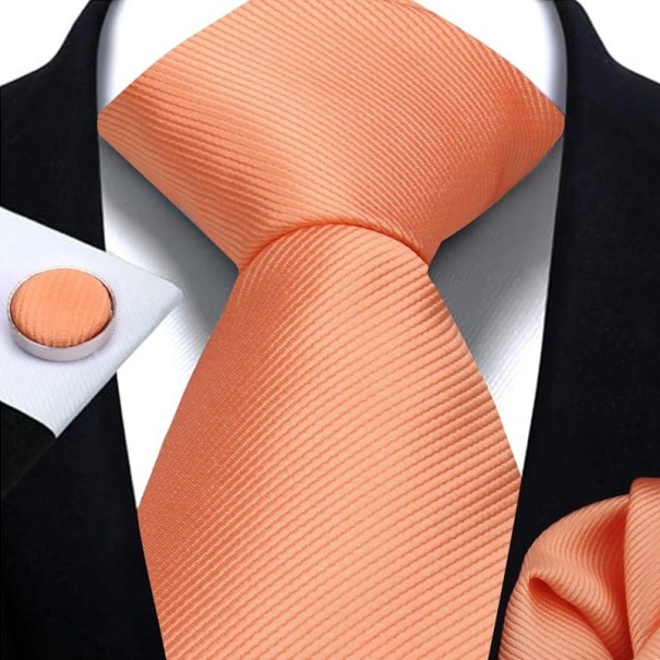 Set van effen stropdas, zakdoek en manchetknopen 148 x 7,5 cm Elegante herenset voor bruiloften, formele evenementen en zakelijke bijeenkomsten oranje