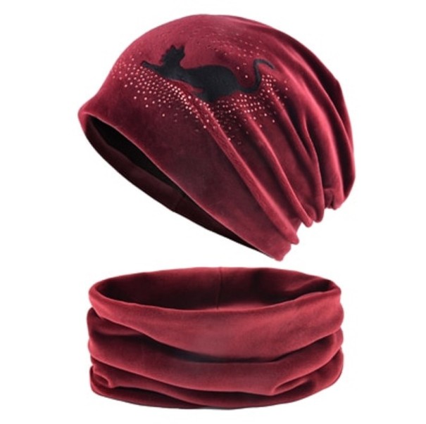 Set van muts en nekwarmer wijnrood