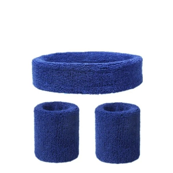 Set van sporthoofdband en twee zweetbanden Kleurrijk katoenen design Absorberend materiaal voor sport, hardlopen, fietsen en balspelen Navy blue