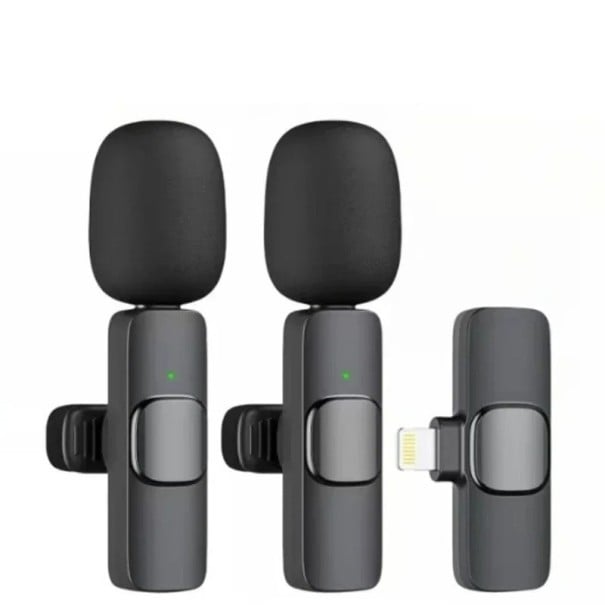 Set van twee draadloze 2.4G lavaliermicrofoons met Lightning-ontvanger voor iPhone met ruisonderdrukking en de mogelijkheid om op te laden 1