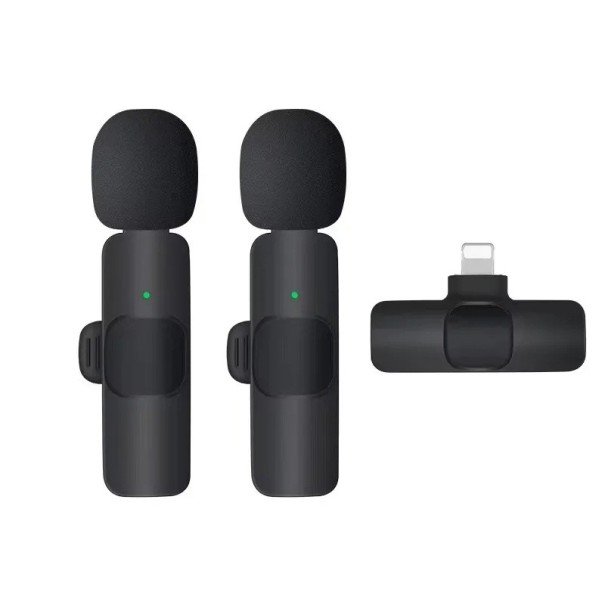 Set van twee draadloze lavaliermicrofoons met Lightning-ontvanger voor iPhone met automatische koppeling, ruisonderdrukking en eenvoudige bediening 1