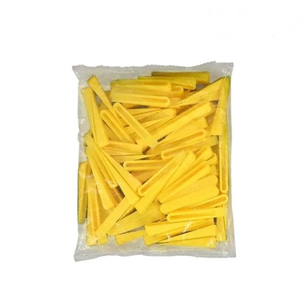 Set von Distanzkeilen zur Fliesenverlegung 100 Stück 10 mm wiederverwendbare gelbe Kunststoffkeile für die Verlegung von Fliesen